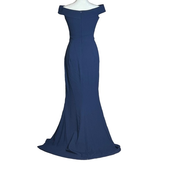 DRESS the POPULATION Bridal Jackie Off the Shoulder Trumpet Gown Navy, Small - Picture 2 of 8